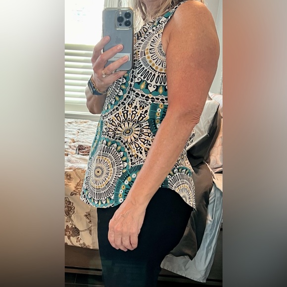 Van Heusen teal, gold and black blouse. - Picture 2 of 5